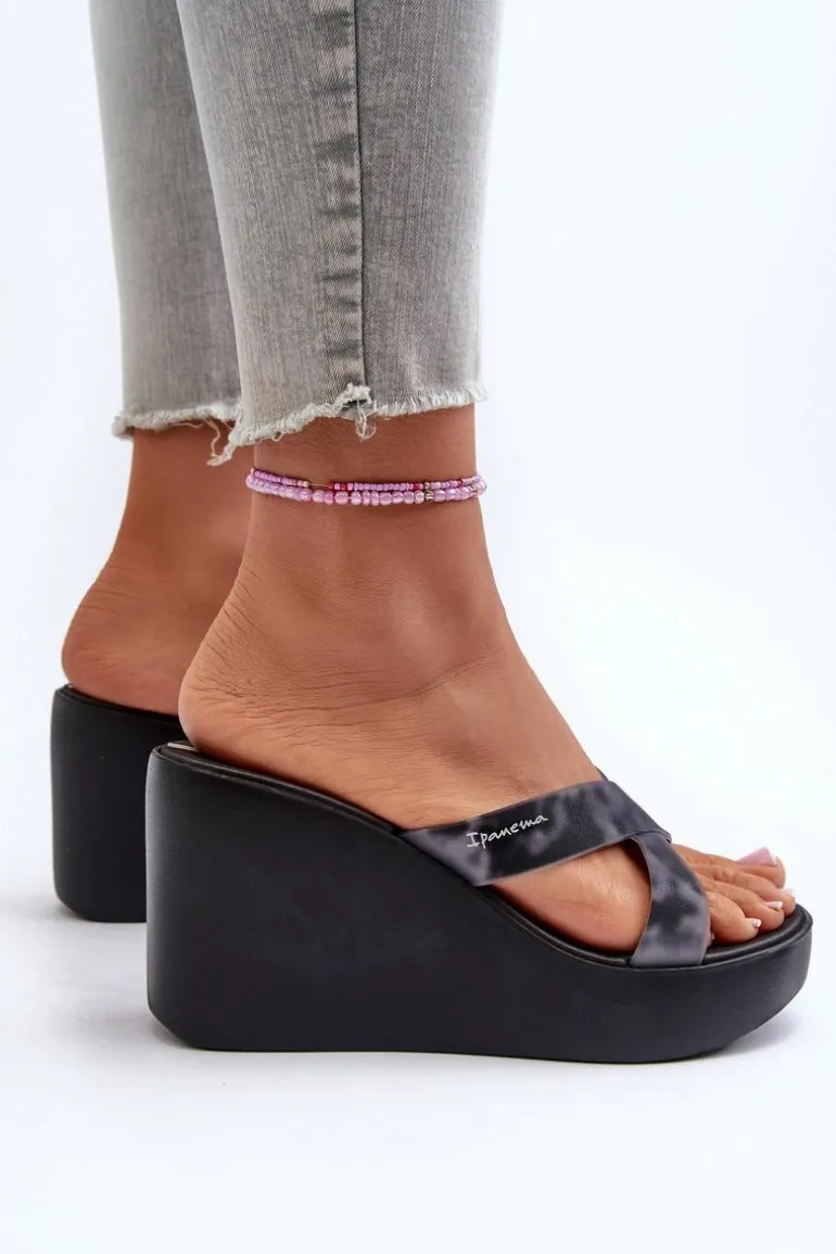 Klapki Damskie Na Koturnie 83520 Ipanema High Fashion Slide Fem Czarne