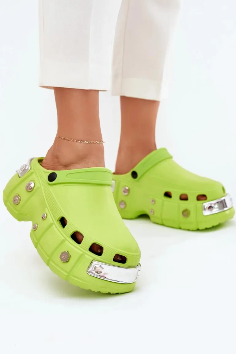 Klapki Damskie Na Masywnej Platformie Limonkowe Korina