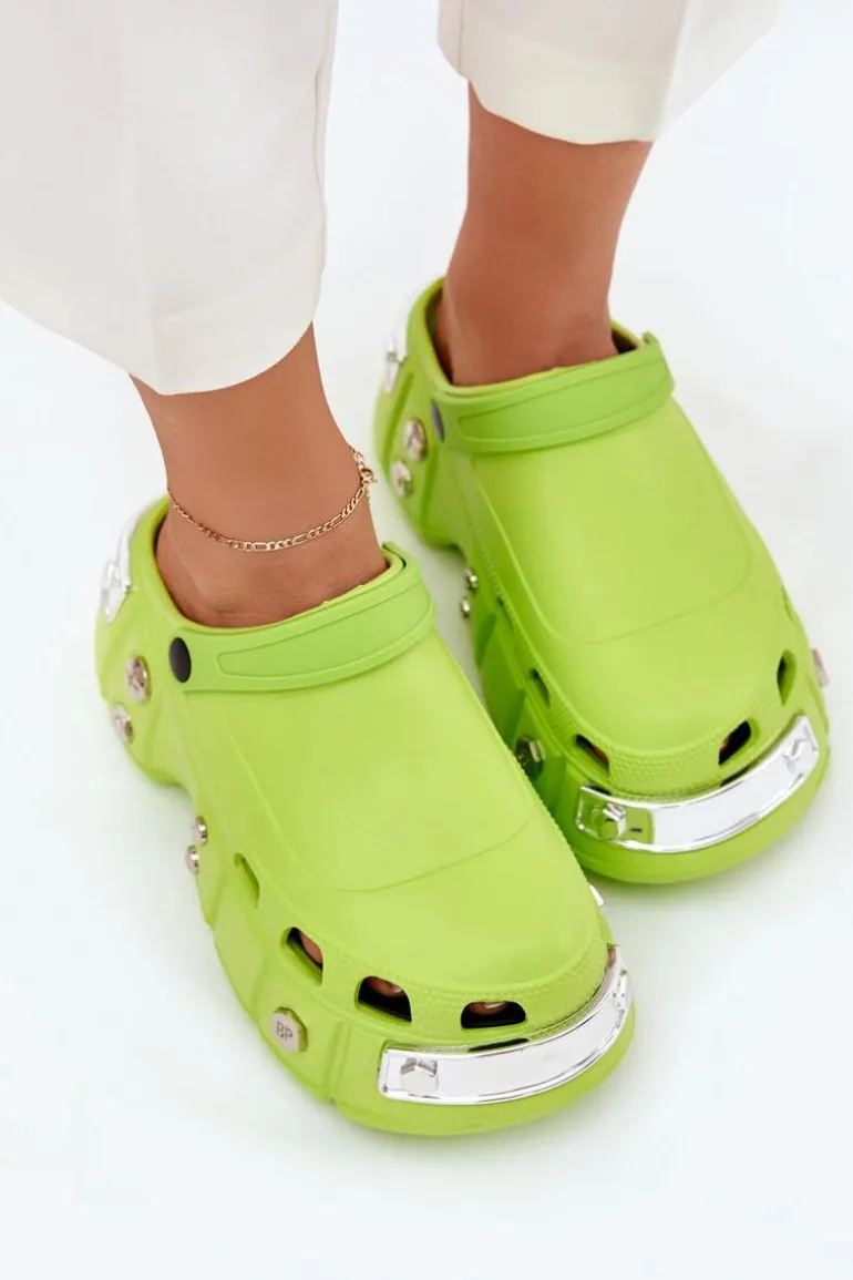 Klapki Damskie Na Masywnej Platformie Limonkowe Korina