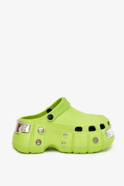 Klapki Damskie Na Masywnej Platformie Limonkowe Korina