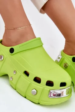 Klapki Damskie Na Masywnej Platformie Limonkowe Korina