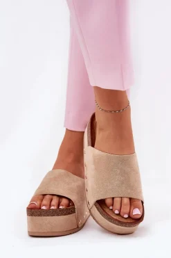 Klapki Damskie Na Masywnej Platformie Eko Zamszowe Khaki Vinnibe