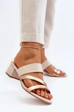 Klapki Damskie Na Niskim Obcasie Beżowe Rosila