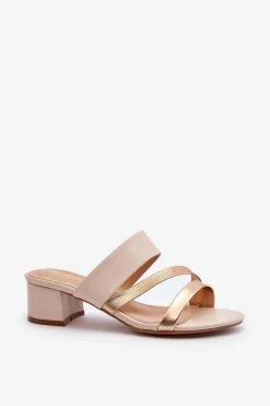 Klapki Damskie Na Niskim Obcasie Beżowe Rosila