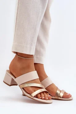 Klapki Damskie Na Niskim Obcasie Beżowe Rosila