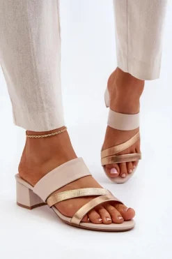 Klapki Damskie Na Niskim Obcasie Beżowe Rosila