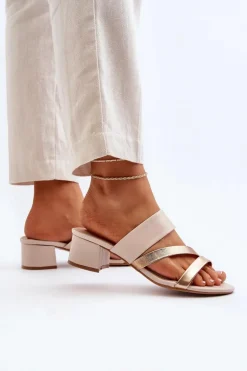 Klapki Damskie Na Niskim Obcasie Beżowe Rosila