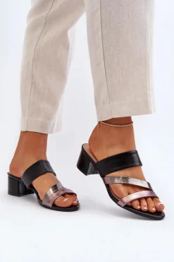 Klapki Damskie Na Niskim Obcasie Czarne Rosila