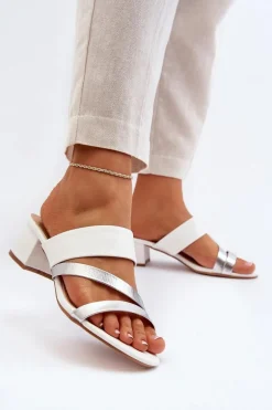 Klapki Damskie Na Niskim Obcasie Białe Rosila