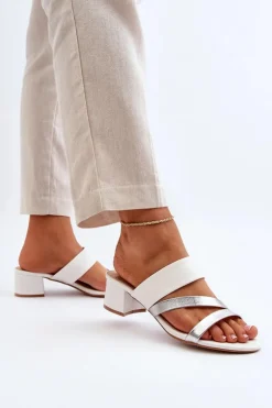 Klapki Damskie Na Niskim Obcasie Białe Rosila