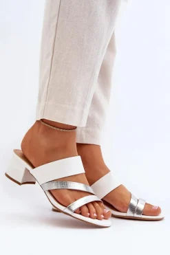 Klapki Damskie Na Niskim Obcasie Białe Rosila