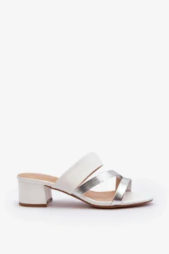 Klapki Damskie Na Niskim Obcasie Białe Rosila