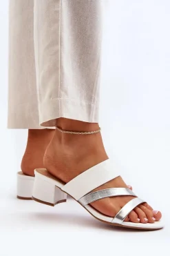 Klapki Damskie Na Niskim Obcasie Białe Rosila