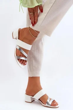 Klapki Damskie Na Niskim Obcasie Białe Rosila