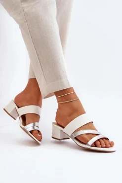 Klapki Damskie Na Niskim Obcasie Białe Rosila