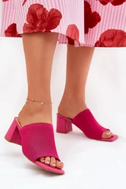 Klapki Damskie Na Obcasie Typu Słupek Fuksja Wenilan