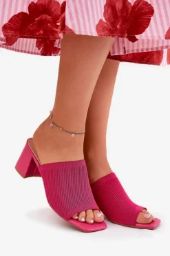Klapki Damskie Na Obcasie Typu Słupek Fuksja Wenilan