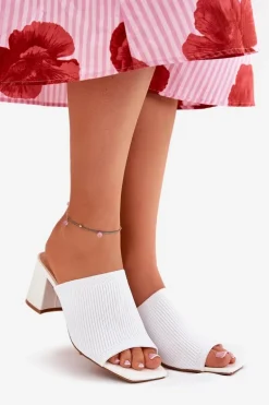 Klapki Damskie Na Obcasie Typu Słupek Białe Wenilan