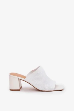 Klapki Damskie Na Obcasie Typu Słupek Białe Wenilan