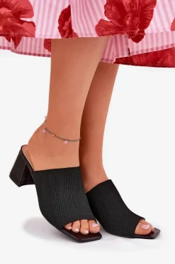 Klapki Damskie Na Obcasie Typu Słupek Czarne Wenilan