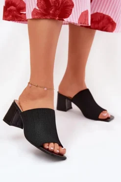 Klapki Damskie Na Obcasie Typu Słupek Czarne Wenilan