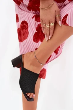 Klapki Damskie Na Obcasie Typu Słupek Czarne Wenilan