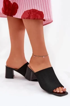 Klapki Damskie Na Obcasie Typu Słupek Czarne Wenilan
