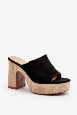 Klapki Damskie Na Obcasie Słupku Czarne Siobhan