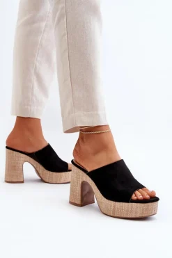 Klapki Damskie Na Obcasie Słupku Czarne Siobhan
