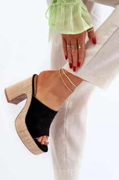 Klapki Damskie Na Obcasie Słupku Czarne Siobhan