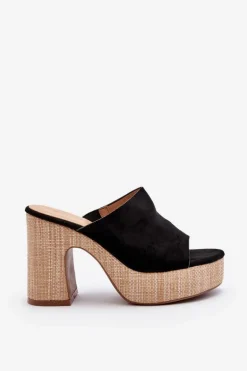 Klapki Damskie Na Obcasie Słupku Czarne Siobhan