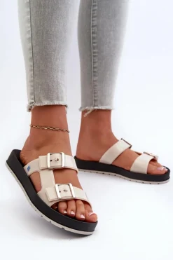 Klapki Damskie Na Płaskiej Podeszwie ZAXY LL285072 Jasnobeżowe