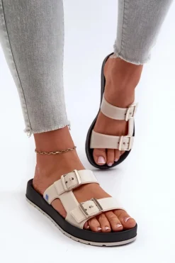 Klapki Damskie Na Płaskiej Podeszwie ZAXY LL285072 Jasnobeżowe