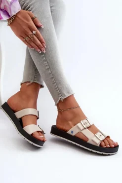 Klapki Damskie Na Płaskiej Podeszwie ZAXY LL285072 Jasnobeżowe