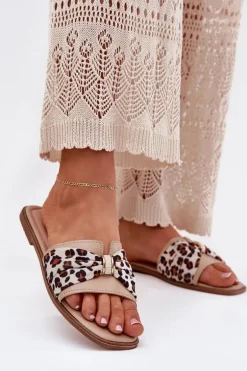 Klapki Damskie Na Płaskim Obcasie Z Kokardą Beżowe Avenza