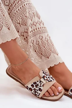 Klapki Damskie Na Płaskim Obcasie Z Kokardą Beżowe Avenza