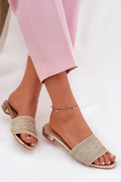 Klapki Damskie Na Płaskim Obcasie Złote Fexxy