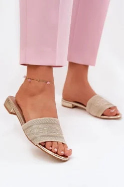 Klapki Damskie Na Płaskim Obcasie Złote Fexxy