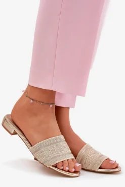 Klapki Damskie Na Płaskim Obcasie Złote Fexxy