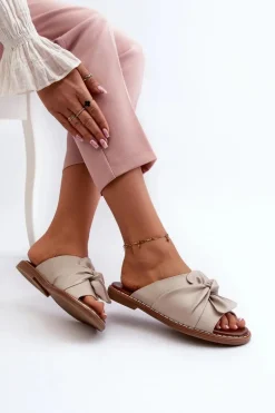 Klapki Damskie Na Płaskim Obcasie Beżowe Nelvira