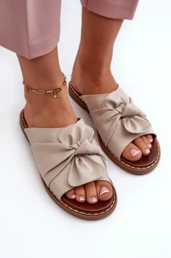 Klapki Damskie Na Płaskim Obcasie Beżowe Nelvira