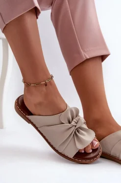 Klapki Damskie Na Płaskim Obcasie Beżowe Nelvira