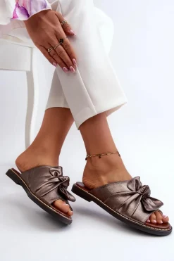 Klapki Damskie Na Płaskim Obcasie Miedziane Nelvira