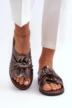 Klapki Damskie Na Płaskim Obcasie Miedziane Nelvira