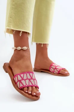 Klapki Damskie Na Płaskim Obcasie Fuksja Traivea