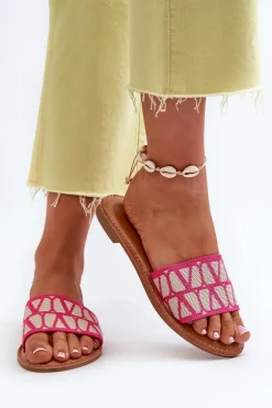 Klapki Damskie Na Płaskim Obcasie Fuksja Traivea