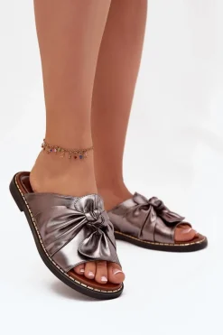 Klapki Damskie Na Płaskim Obcasie Grafitowe Nelvira