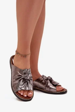 Klapki Damskie Na Płaskim Obcasie Grafitowe Nelvira