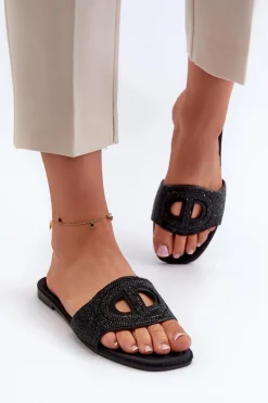 Klapki Damskie Na Płaskim Obcasie Czarne Dimrose