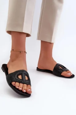 Klapki Damskie Na Płaskim Obcasie Czarne Dimrose